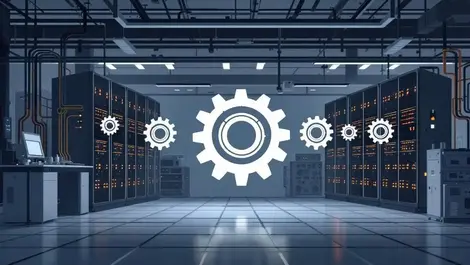 Serious milestone industrial control room linux server racks european infrastructure digital illustration